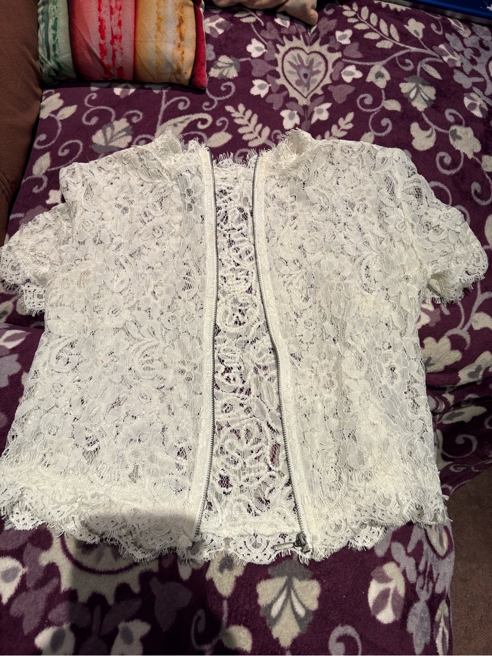 Zara White Lace Short-Sleeve Cardigan